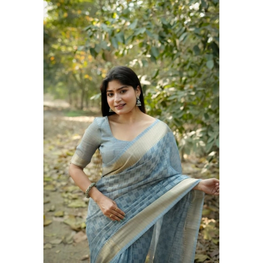 generic women's silk blend checked saree with unstitched blouse 5.5mtr (sky blue) generic women's silk blend checked saree with unstitched blouse 5.5mtr (sky blue)