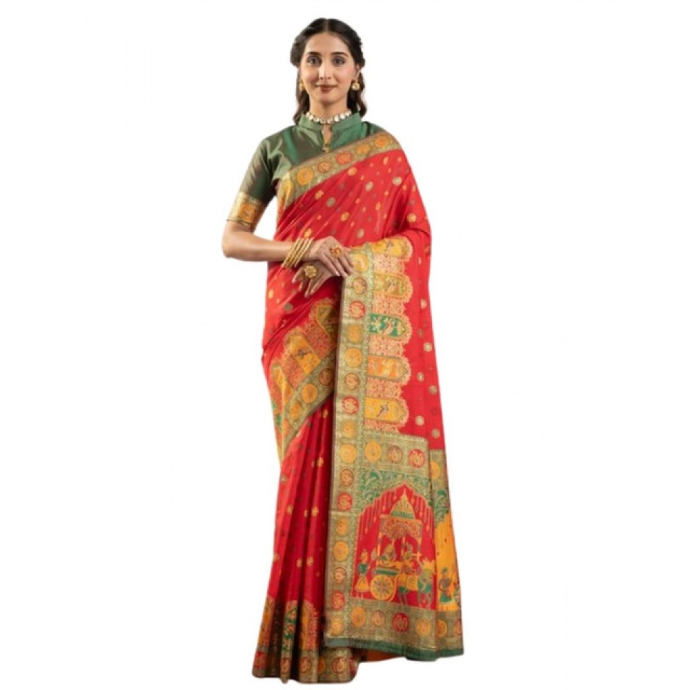 generic women's faux banarasi woven motifs saree with unstitched blouse 5.5mtr (orange) generic women's faux banarasi woven motifs saree with unstitched blouse 5.5mtr (orange)