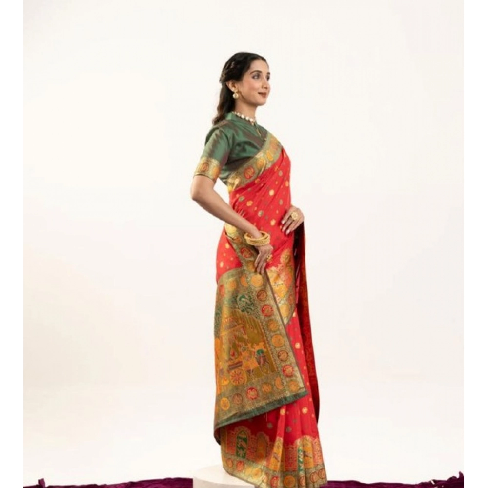 generic women's faux banarasi woven motifs saree with unstitched blouse 5.5mtr (orange) generic women's faux banarasi woven motifs saree with unstitched blouse 5.5mtr (orange)