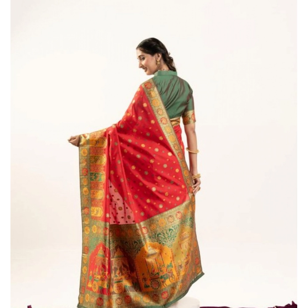 generic women's faux banarasi woven motifs saree with unstitched blouse 5.5mtr (orange) generic women's faux banarasi woven motifs saree with unstitched blouse 5.5mtr (orange)