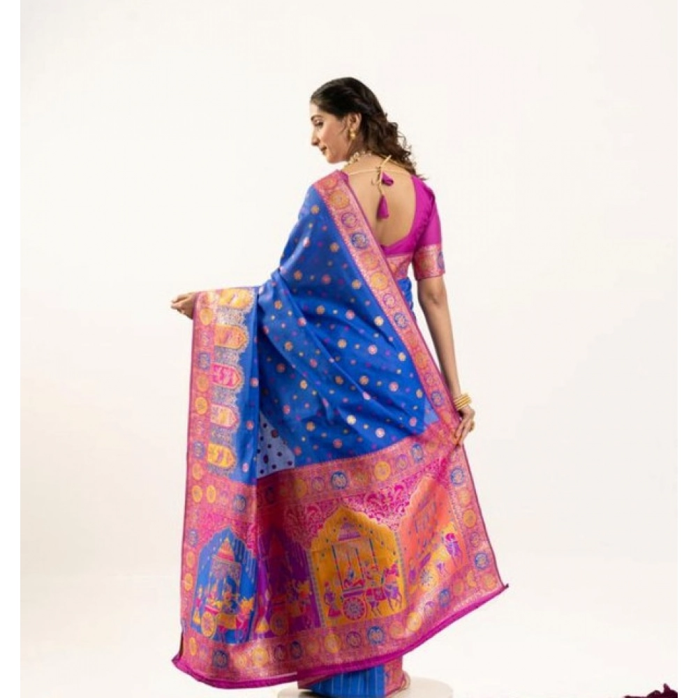 generic women's faux banarasi woven motifs saree with unstitched blouse 5.5mtr (royal blue) generic women's faux banarasi woven motifs saree with unstitched blouse 5.5mtr (royal blue)