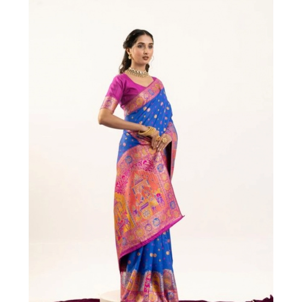 generic women's faux banarasi woven motifs saree with unstitched blouse 5.5mtr (royal blue) generic women's faux banarasi woven motifs saree with unstitched blouse 5.5mtr (royal blue)