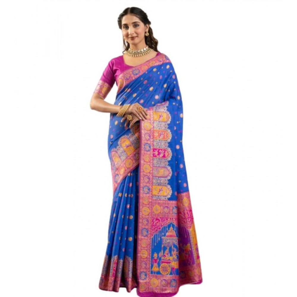generic women's faux banarasi woven motifs saree with unstitched blouse 5.5mtr (royal blue) generic women's faux banarasi woven motifs saree with unstitched blouse 5.5mtr (royal blue)