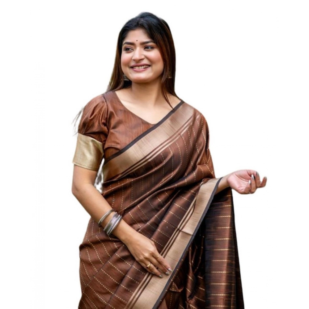 generic women's faux banarasi lining pattern saree with unstitched blouse 5.5mtr (light brown) generic women's faux banarasi lining pattern saree with unstitched blouse 5.5mtr (light brown)