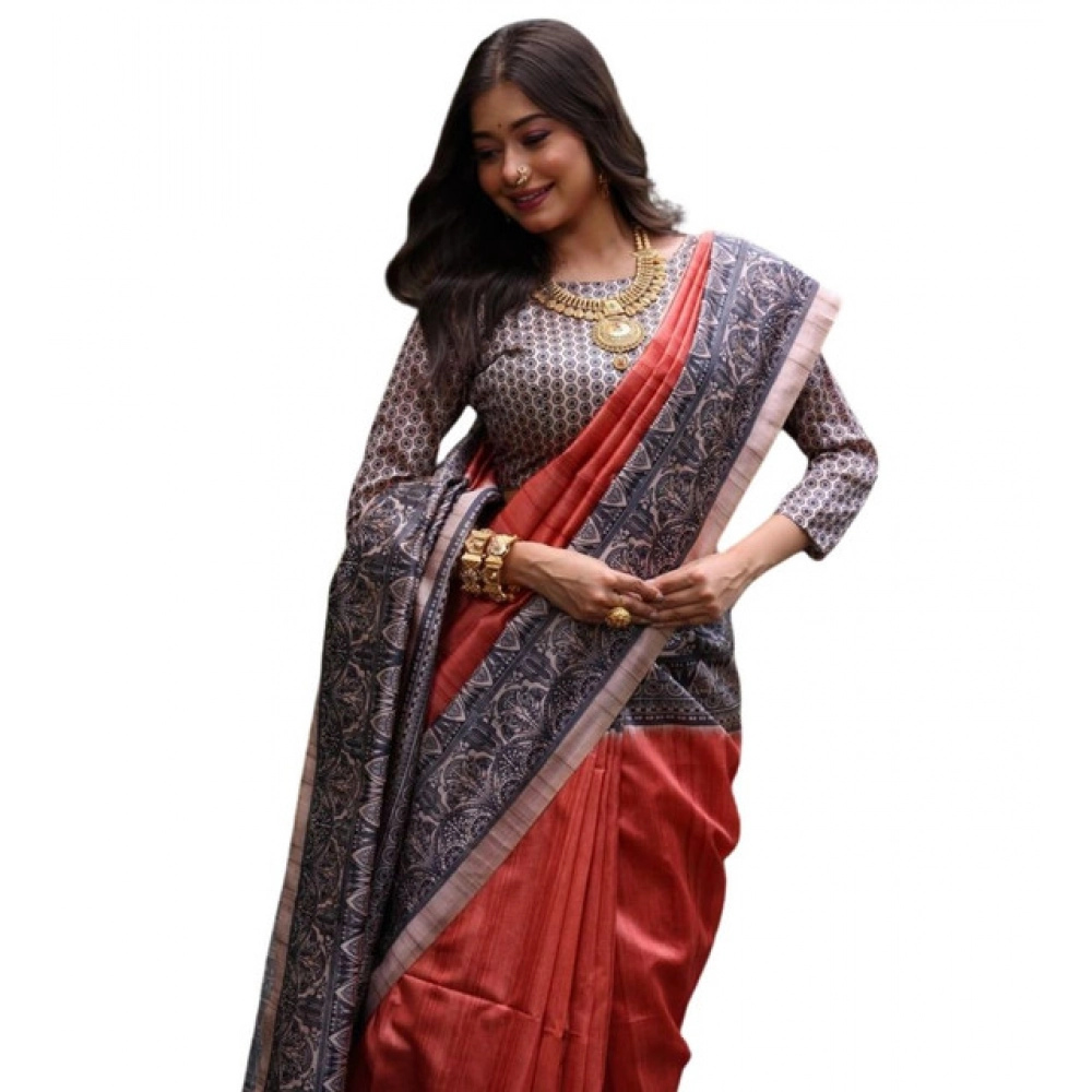 generic women's faux tussar ethnic print saree with unstitched blouse 5.5mtr (rust) generic women's faux tussar ethnic print saree with unstitched blouse 5.5mtr (rust)