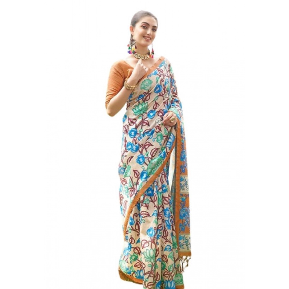 generic women's faux tussar kalamkari print saree with unstitched blouse 5.5mtr (brown) generic women's faux tussar kalamkari print saree with unstitched blouse 5.5mtr (brown)
