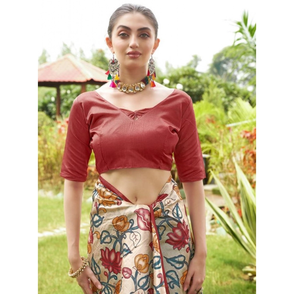 generic women's faux tussar kalamkari print saree with unstitched blouse 5.5mtr (red) generic women's faux tussar kalamkari print saree with unstitched blouse 5.5mtr (red)