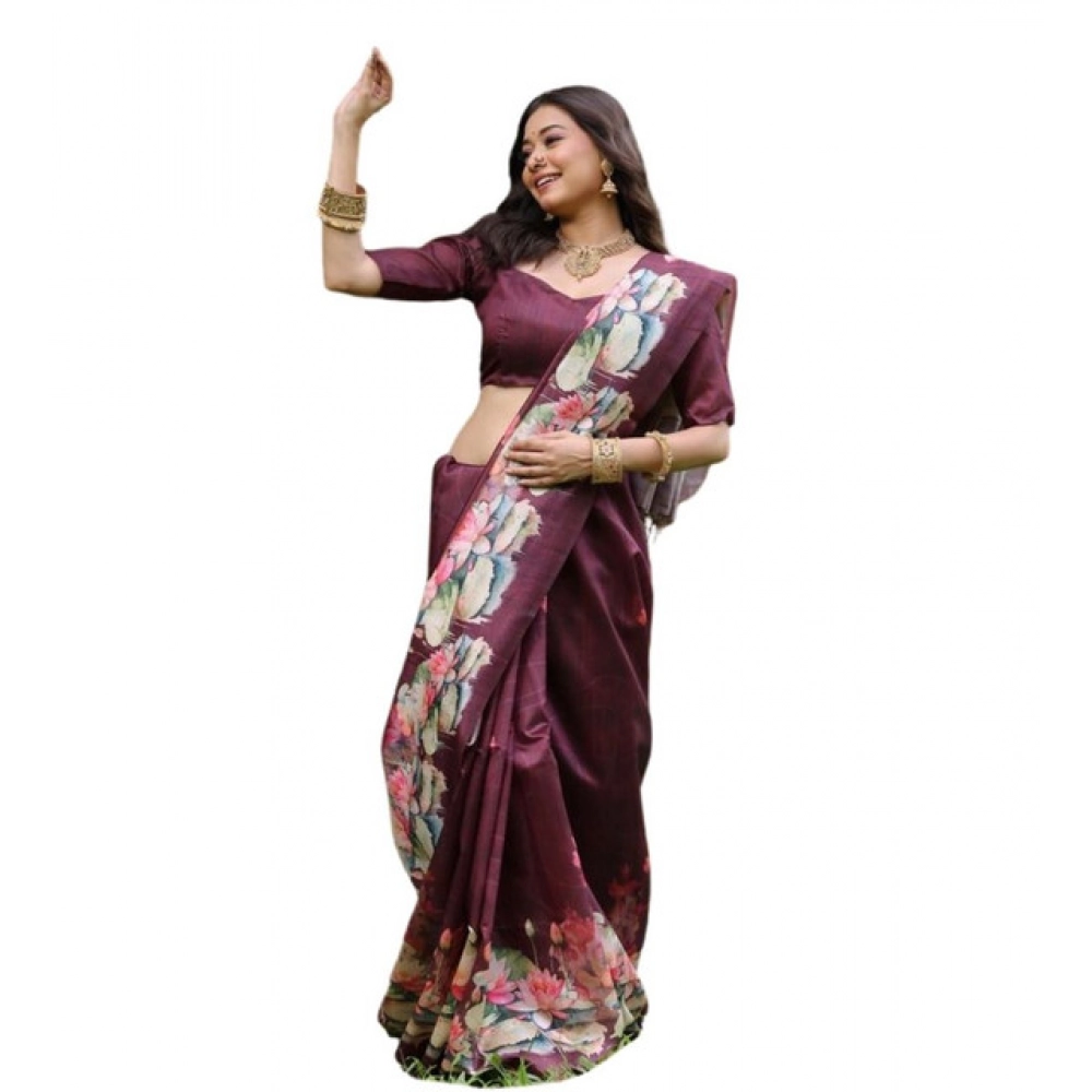 generic women's faux tussar floral saree with unstitched blouse 5.5mtr (purple) generic women's faux tussar floral saree with unstitched blouse 5.5mtr (purple)