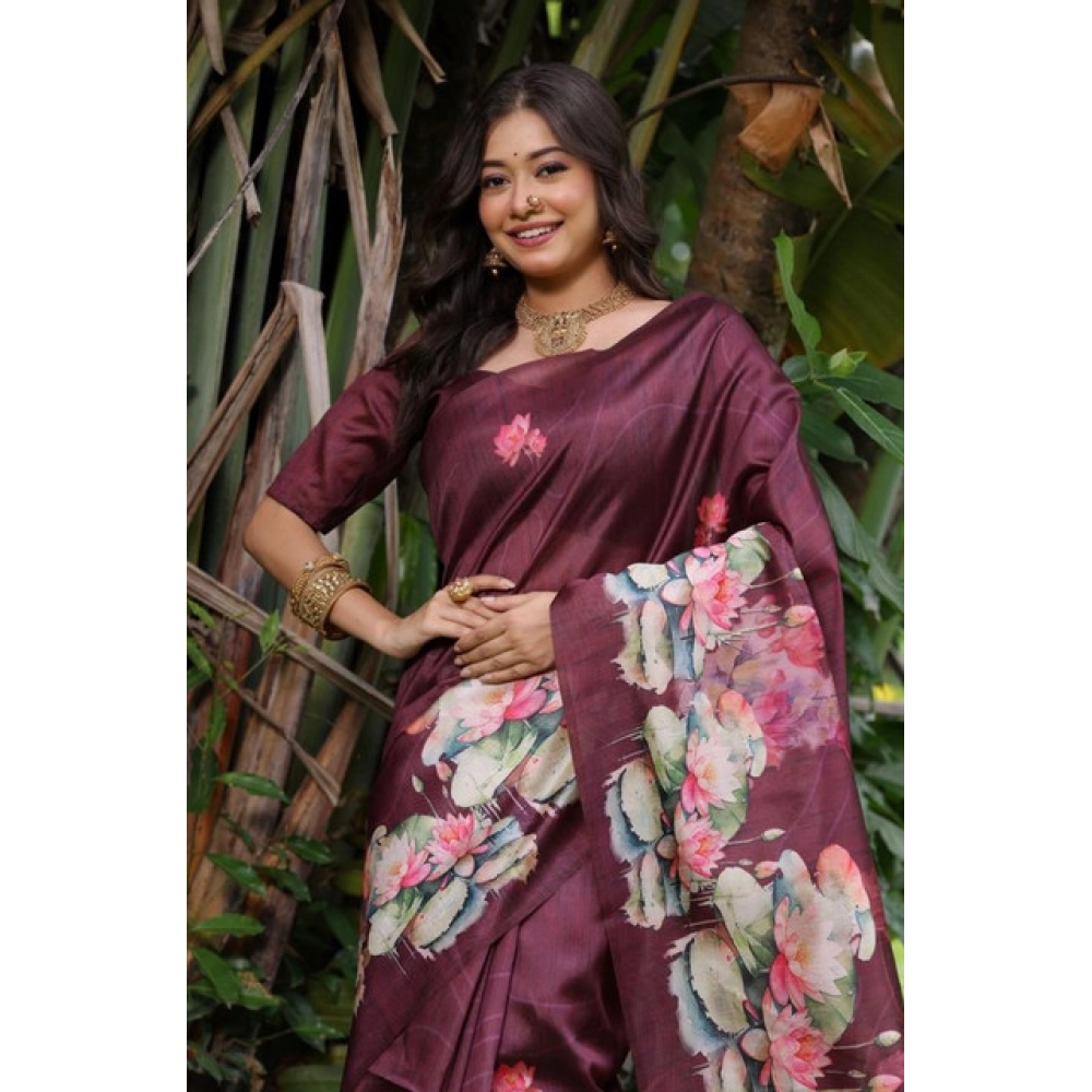 generic women's faux tussar floral saree with unstitched blouse 5.5mtr (purple) generic women's faux tussar floral saree with unstitched blouse 5.5mtr (purple)