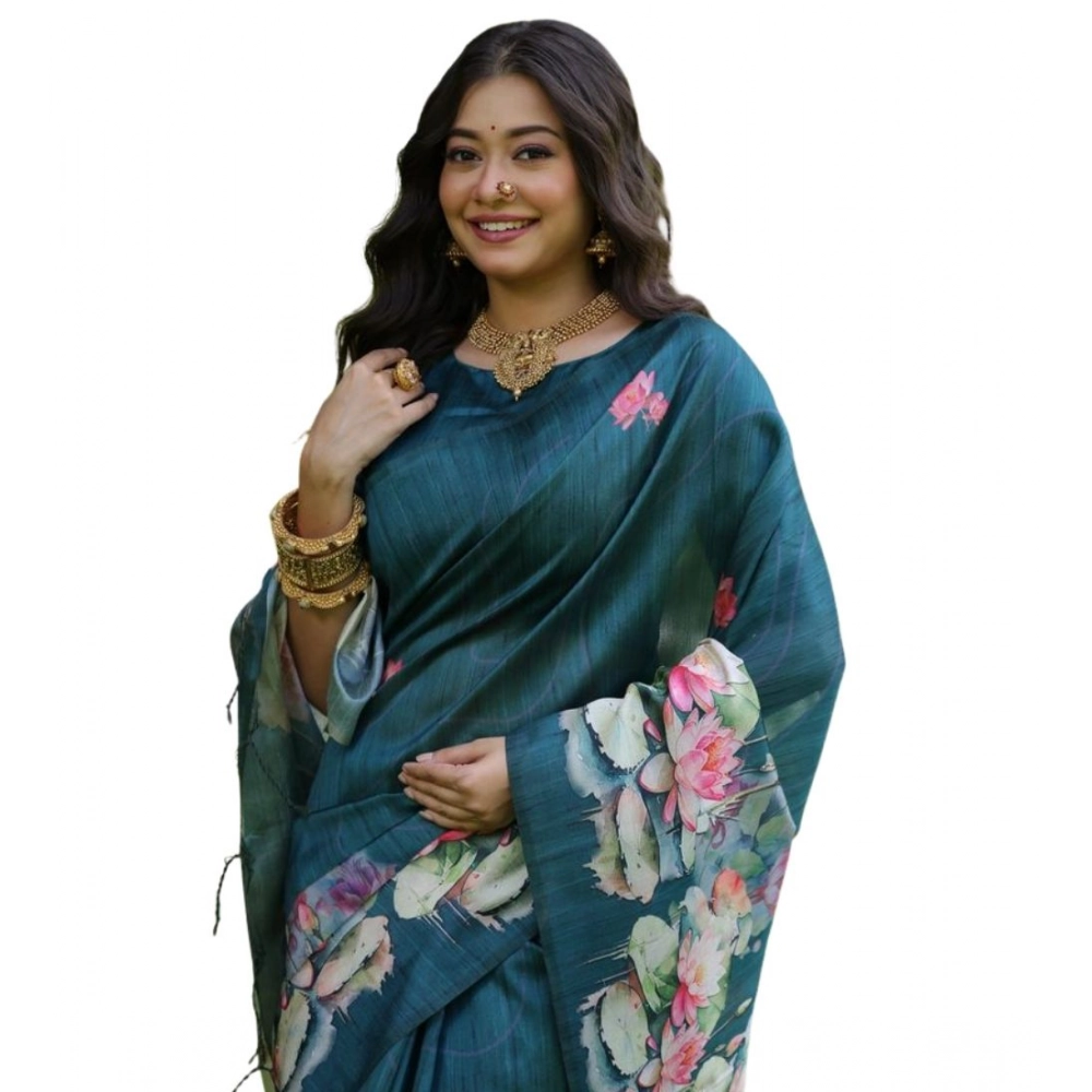 generic women's faux tussar floral saree with unstitched blouse 5.5mtr (teal) generic women's faux tussar floral saree with unstitched blouse 5.5mtr (teal)