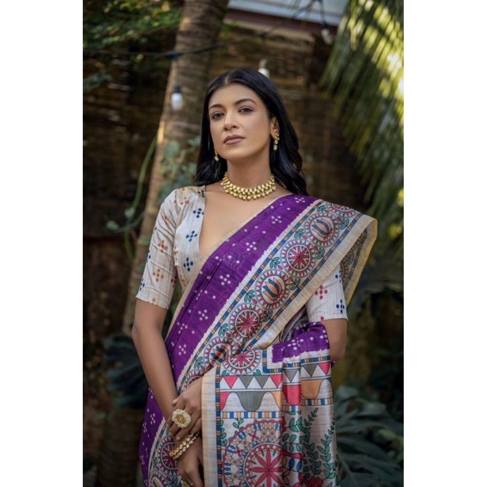 generic women's faux tussar geometric print saree with unstitched blouse 5.5mtr (purple) generic women's faux tussar geometric print saree with unstitched blouse 5.5mtr (purple)