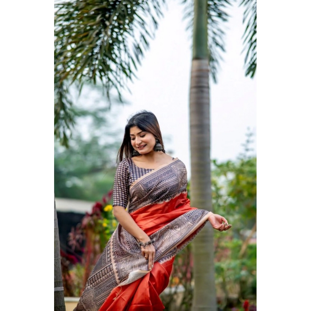 generic women's faux tussar geometric print saree with unstitched blouse 5.5mtr (orange) generic women's faux tussar geometric print saree with unstitched blouse 5.5mtr (orange)