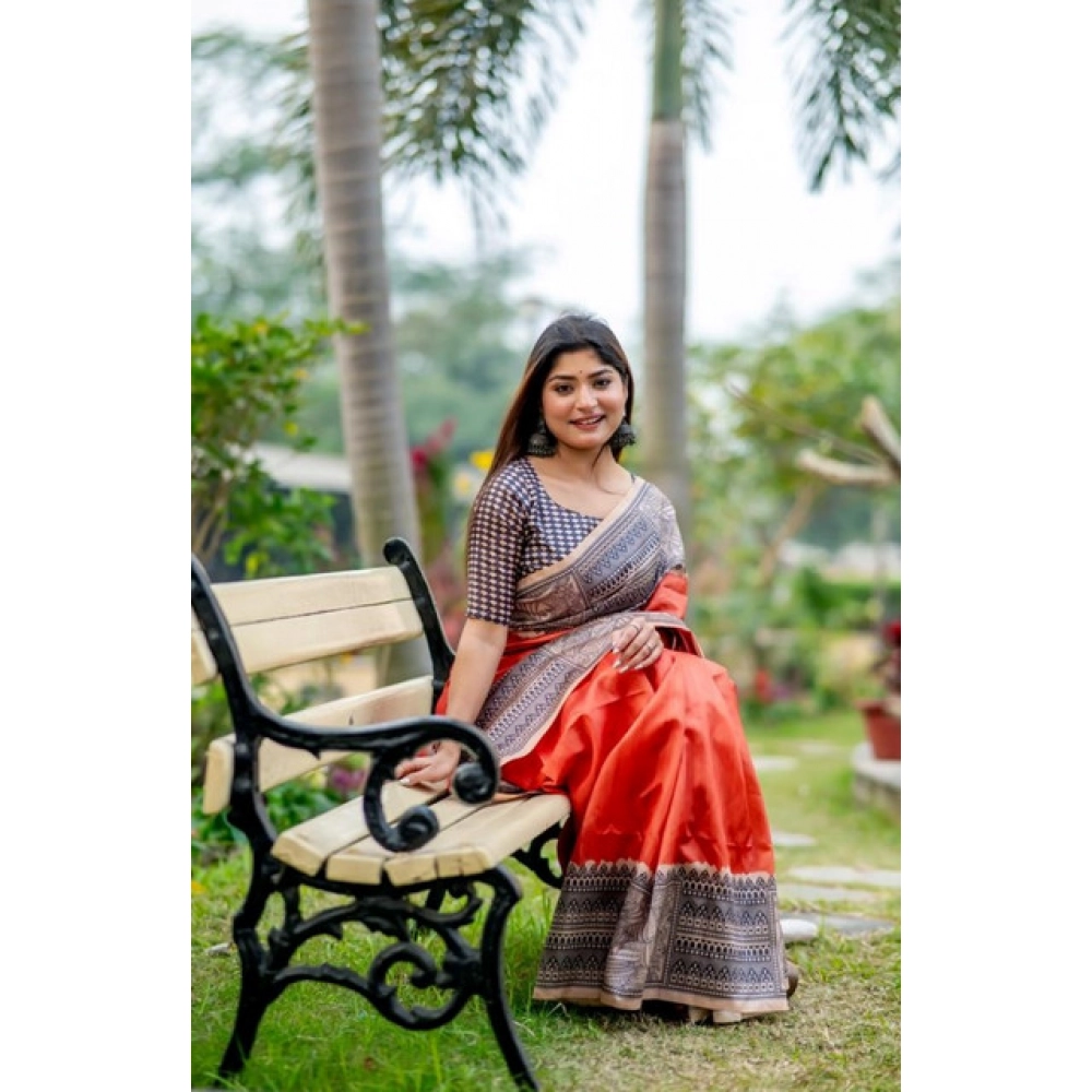 generic women's faux tussar geometric print saree with unstitched blouse 5.5mtr (orange) generic women's faux tussar geometric print saree with unstitched blouse 5.5mtr (orange)