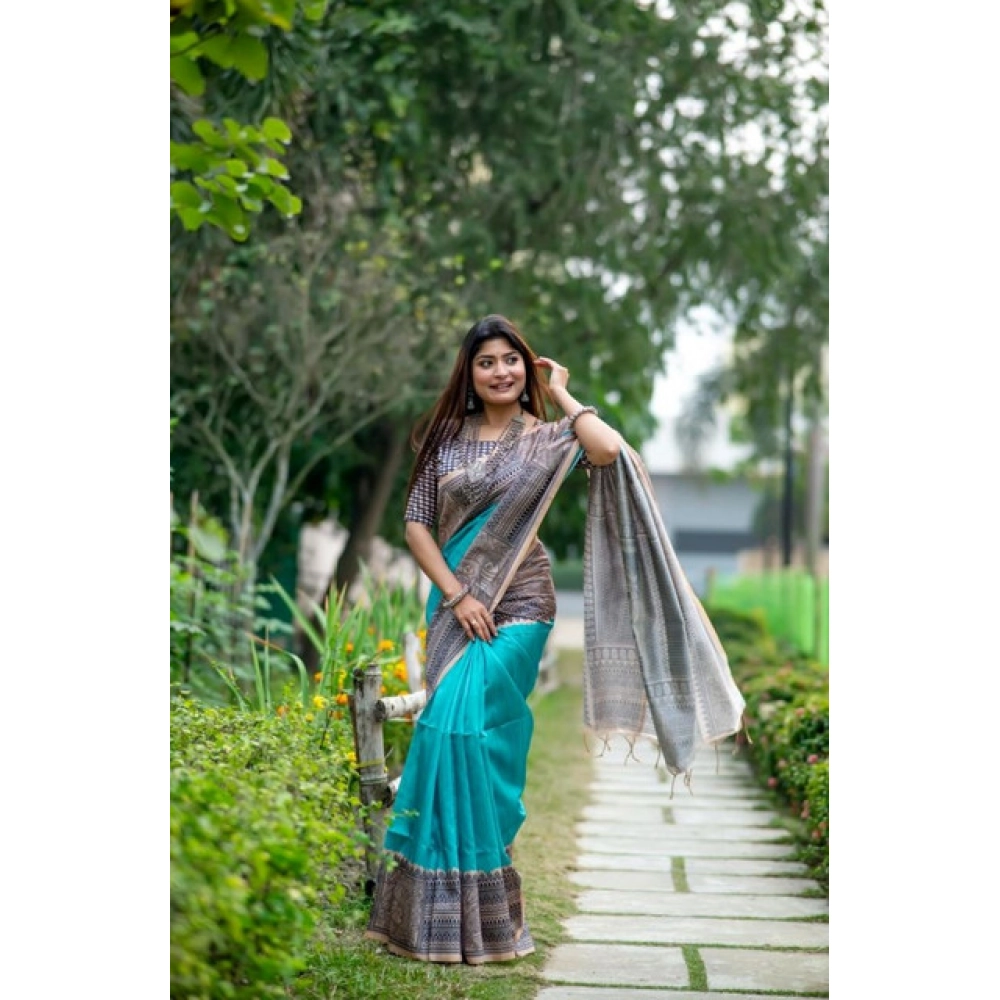 generic women's faux tussar geometric print saree with unstitched blouse 5.5mtr (rama green) generic women's faux tussar geometric print saree with unstitched blouse 5.5mtr (rama green)