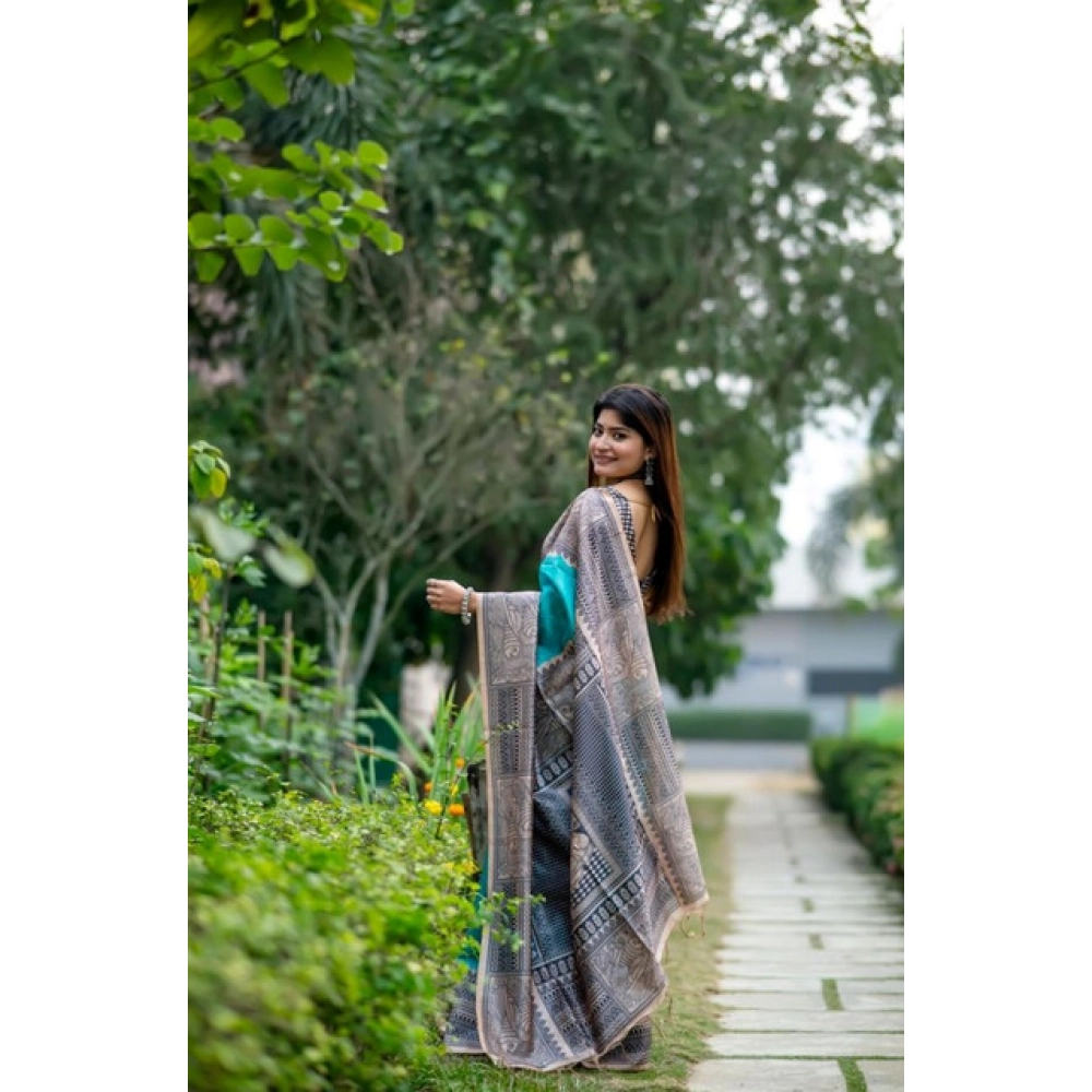 generic women's faux tussar geometric print saree with unstitched blouse 5.5mtr (rama green) generic women's faux tussar geometric print saree with unstitched blouse 5.5mtr (rama green)