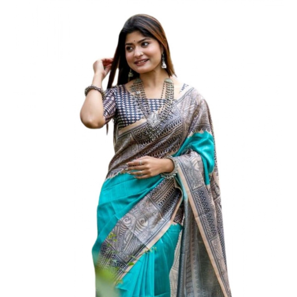 generic women's faux tussar geometric print saree with unstitched blouse 5.5mtr (rama green) generic women's faux tussar geometric print saree with unstitched blouse 5.5mtr (rama green)