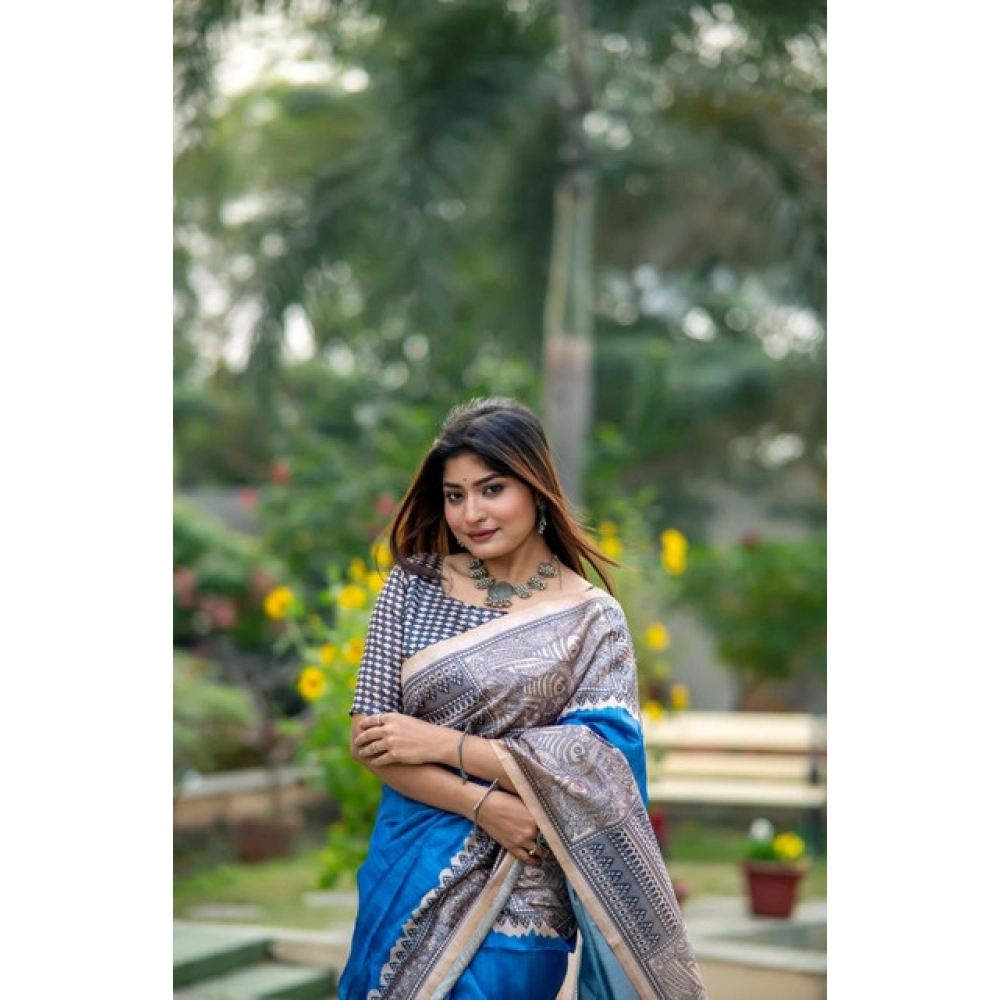 generic women's faux tussar geometric print saree with unstitched blouse 5.5mtr (royal blue) generic women's faux tussar geometric print saree with unstitched blouse 5.5mtr (royal blue)
