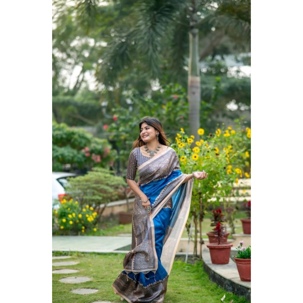 generic women's faux tussar geometric print saree with unstitched blouse 5.5mtr (royal blue) generic women's faux tussar geometric print saree with unstitched blouse 5.5mtr (royal blue)