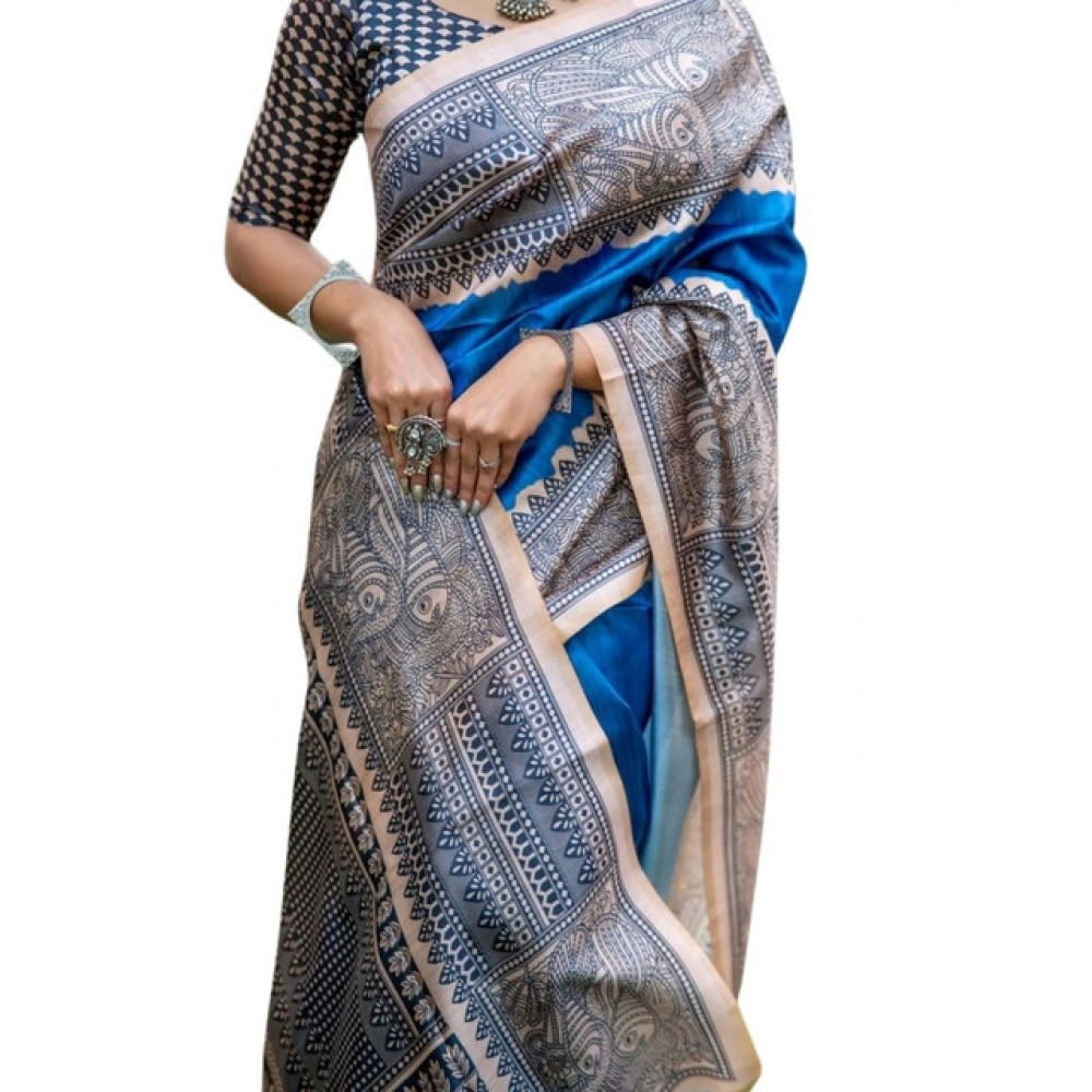 generic women's faux tussar geometric print saree with unstitched blouse 5.5mtr (royal blue) generic women's faux tussar geometric print saree with unstitched blouse 5.5mtr (royal blue)