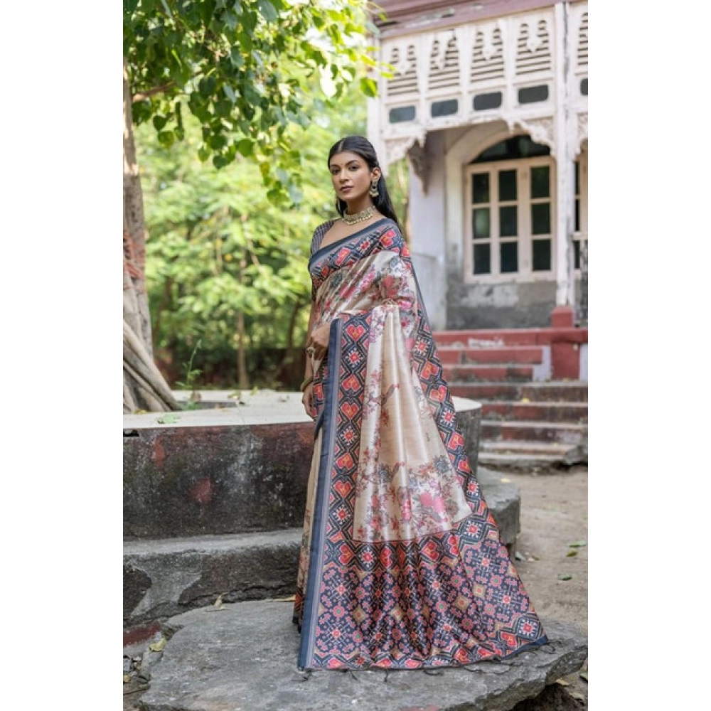 generic women's faux tussar floral jal with patola print saree with unstitched blouse 5.5mtr (black) generic women's faux tussar floral jal with patola print saree with unstitched blouse 5.5mtr (black)