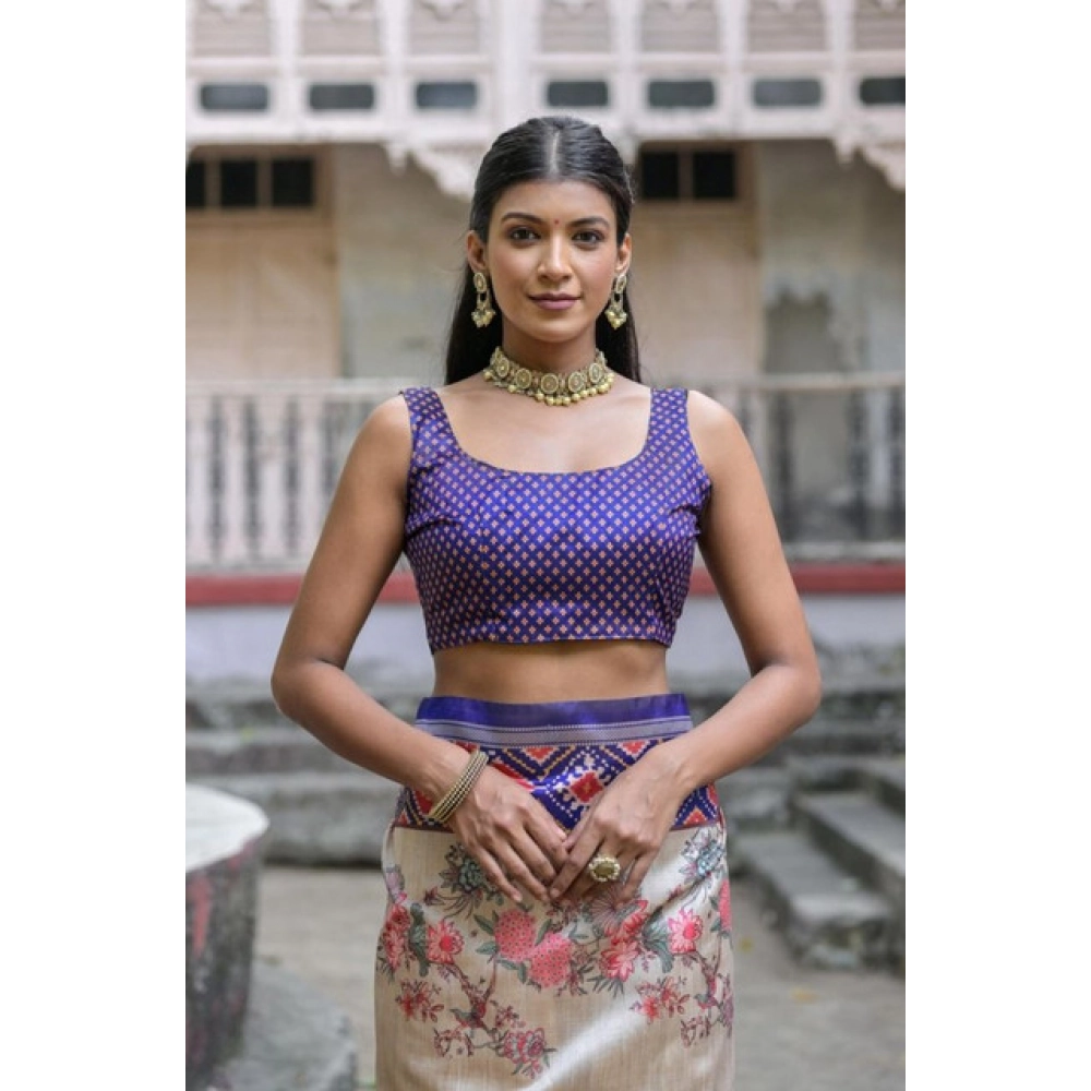 generic women's faux tussar floral jal with patola print saree with unstitched blouse 5.5mtr (blue) generic women's faux tussar floral jal with patola print saree with unstitched blouse 5.5mtr (blue)