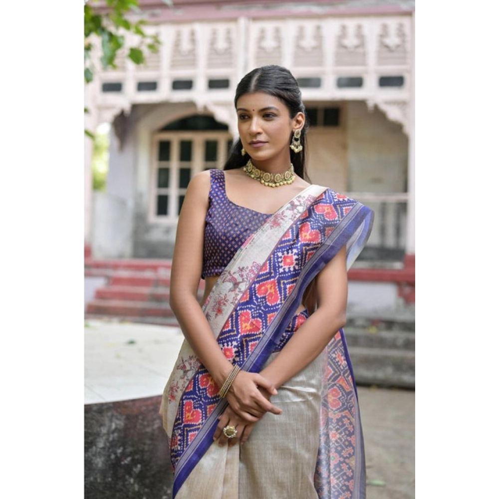 generic women's faux tussar floral jal with patola print saree with unstitched blouse 5.5mtr (blue) generic women's faux tussar floral jal with patola print saree with unstitched blouse 5.5mtr (blue)