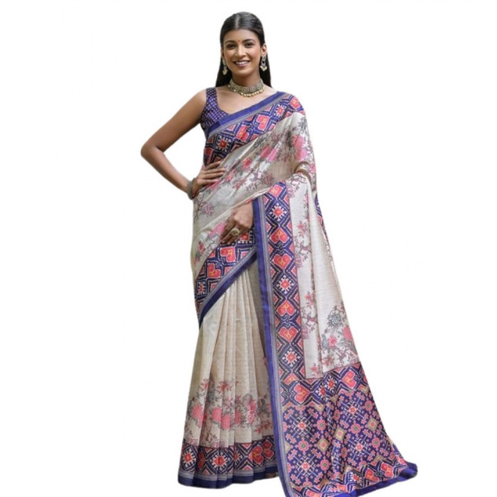 generic women's faux tussar floral jal with patola print saree with unstitched blouse 5.5mtr (blue) generic women's faux tussar floral jal with patola print saree with unstitched blouse 5.5mtr (blue)
