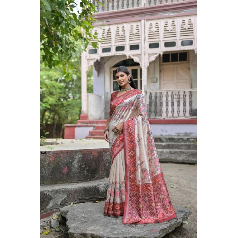 generic women's faux tussar floral jal with patola print saree with unstitched blouse 5.5mtr (maroon) generic women's faux tussar floral jal with patola print saree with unstitched blouse 5.5mtr (maroon)