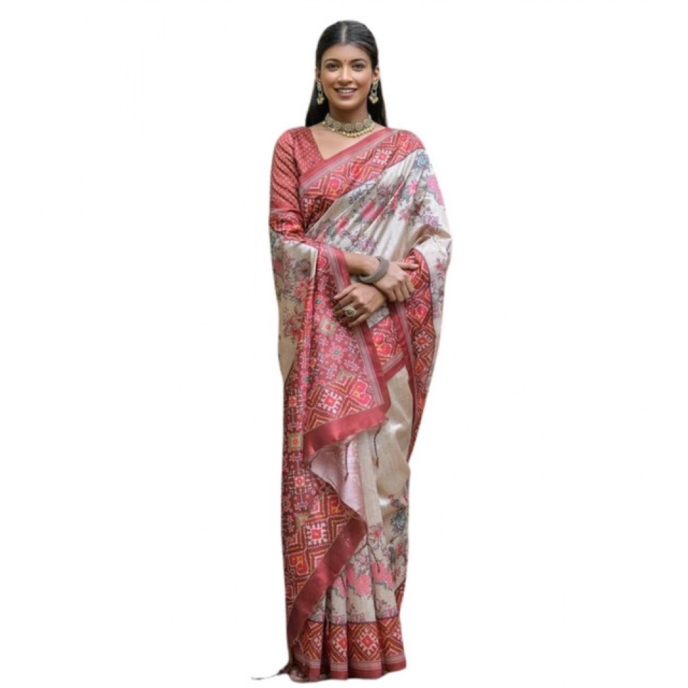 generic women's faux tussar floral jal with patola print saree with unstitched blouse 5.5mtr (maroon) generic women's faux tussar floral jal with patola print saree with unstitched blouse 5.5mtr (maroon)