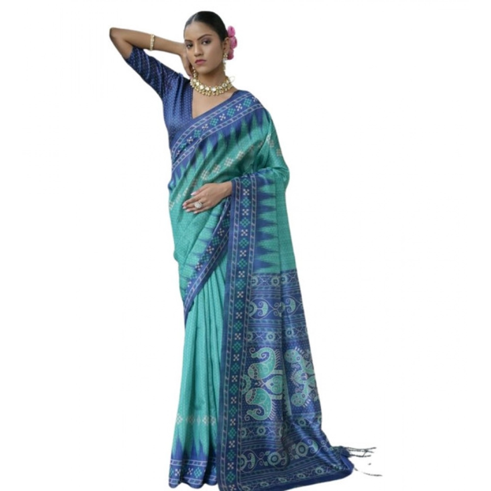 generic women's faux tussar ikat saree with unstitched blouse 5.5mtr (sea green) generic women's faux tussar ikat saree with unstitched blouse 5.5mtr (sea green)