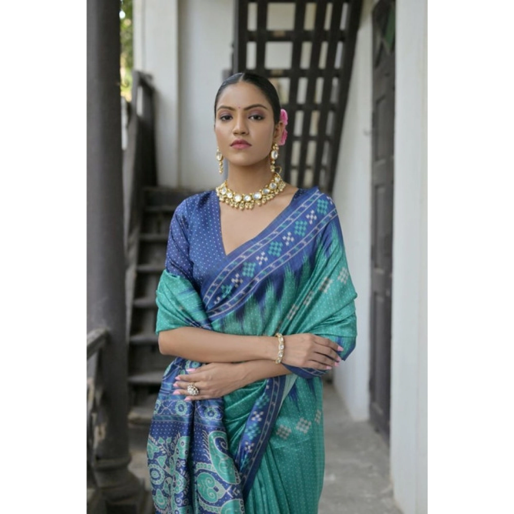 generic women's faux tussar ikat saree with unstitched blouse 5.5mtr (sea green) generic women's faux tussar ikat saree with unstitched blouse 5.5mtr (sea green)