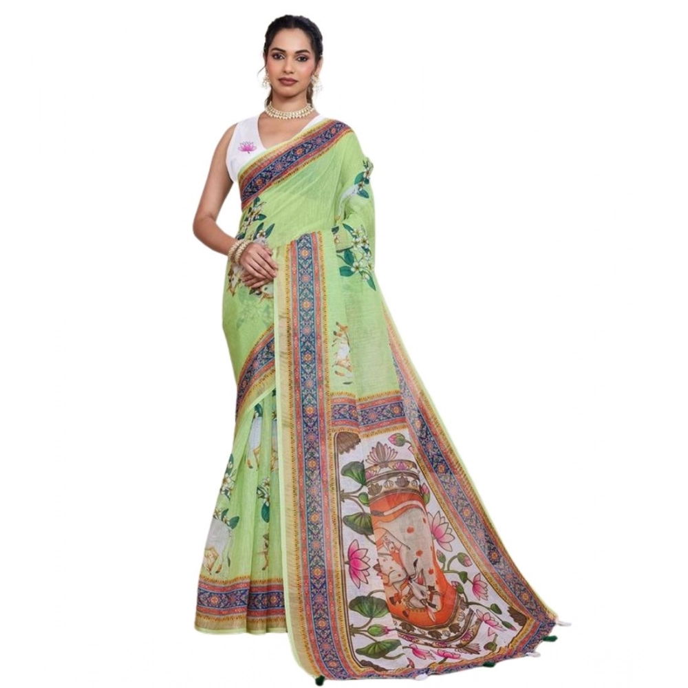 generic women's linen floral printed saree with unstitched blouse 5.5mtr (light green) generic women's linen floral printed saree with unstitched blouse 5.5mtr (light green)