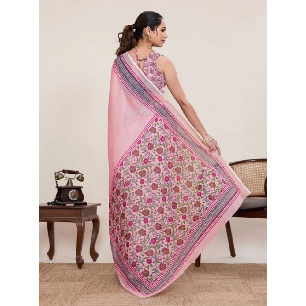 generic women's linen floral printed saree with unstitched blouse 5.5mtr (pink) generic women's linen floral printed saree with unstitched blouse 5.5mtr (pink)