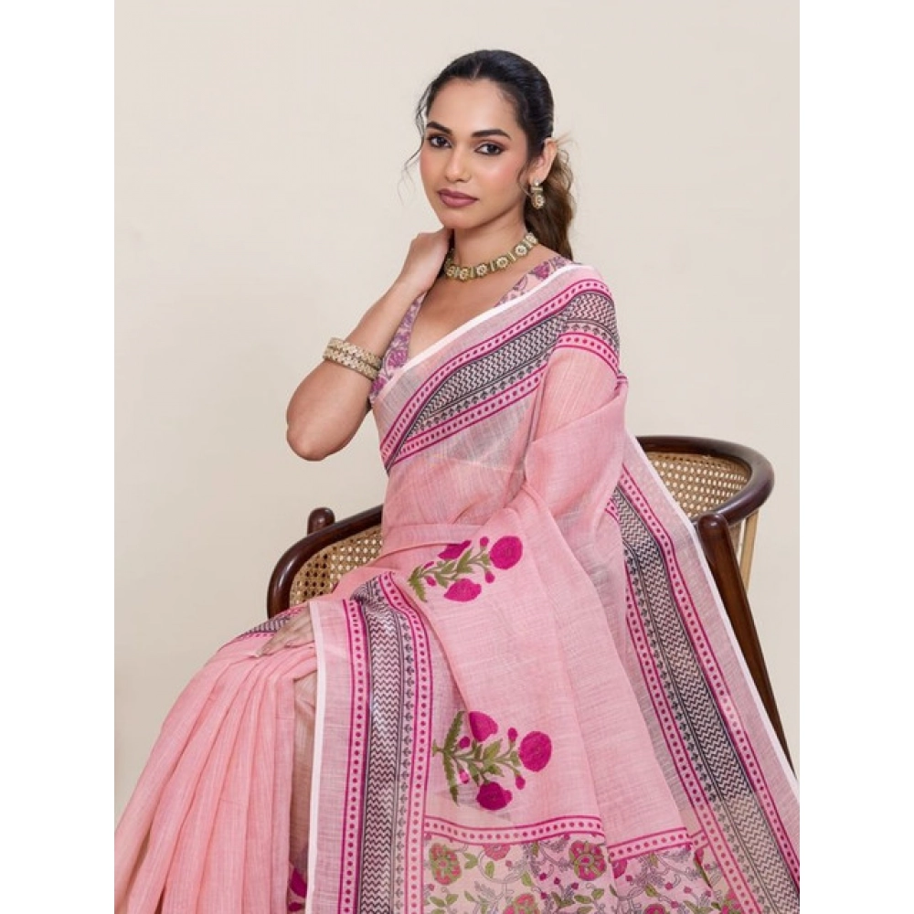 generic women's linen floral printed saree with unstitched blouse 5.5mtr (pink) generic women's linen floral printed saree with unstitched blouse 5.5mtr (pink)