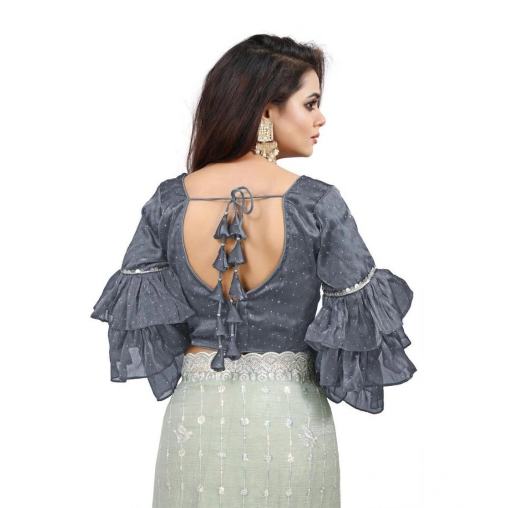 generic women's organza solid v neck layered ruffle sleeve readymade blouse (grey free size , up to 38–40 bust) pid65851 generic women's organza solid v neck layered ruffle sleeve readymade blouse (grey free size , up to 38–40 bust) pid65851