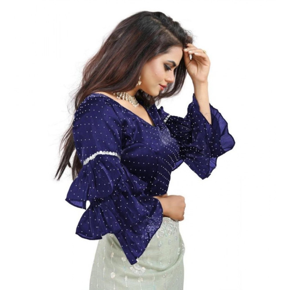 generic women's organza solid v neck layered ruffle sleeve readymade blouse (navy free size , up to 38–40 bust) pid65855 generic women's organza solid v neck layered ruffle sleeve readymade blouse (navy free size , up to 38–40 bust) pid65855