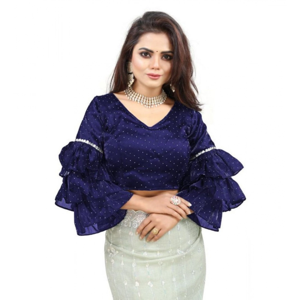 generic women's organza solid v neck layered ruffle sleeve readymade blouse (navy free size , up to 38–40 bust) pid65855 generic women's organza solid v neck layered ruffle sleeve readymade blouse (navy free size , up to 38–40 bust) pid65855
