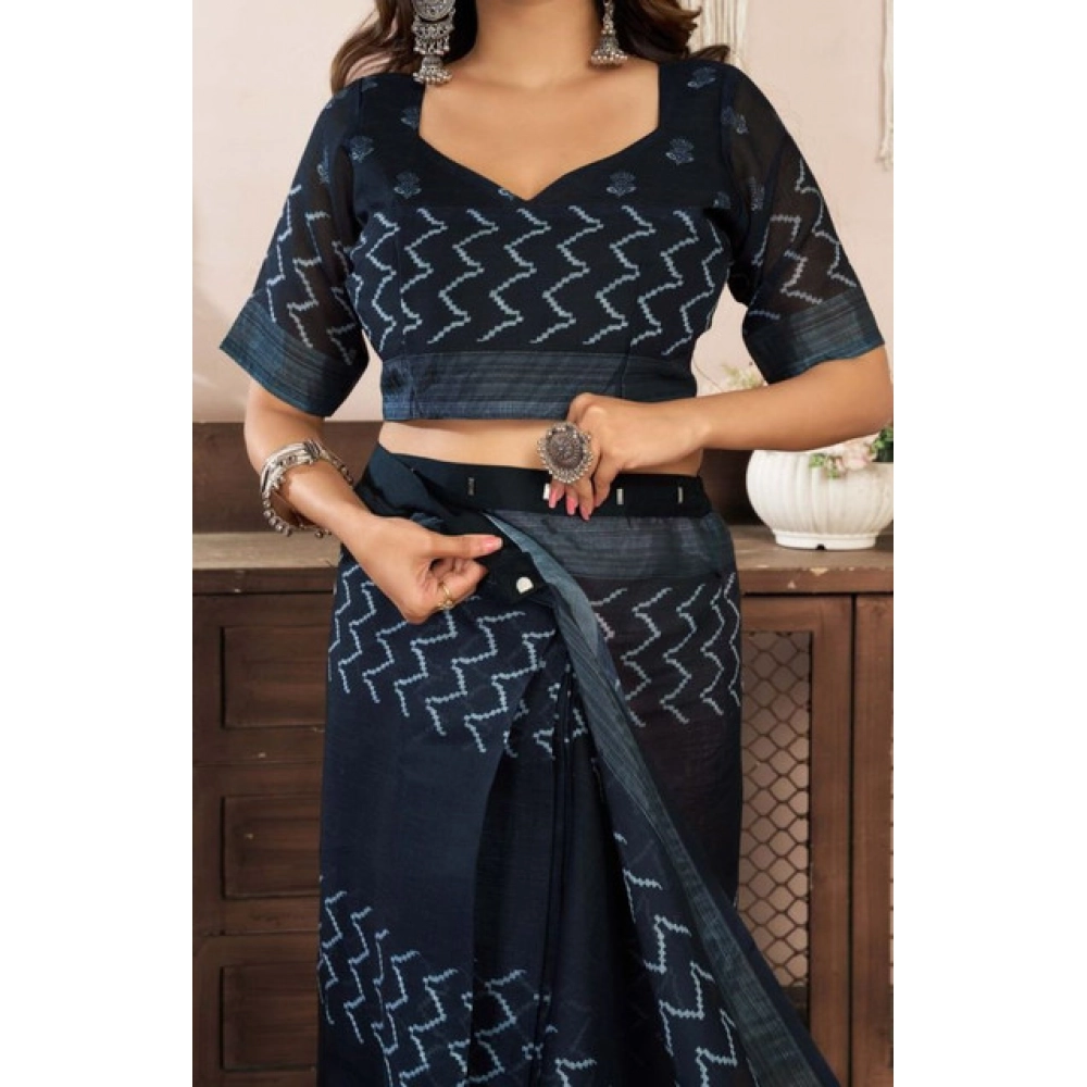 generic women's faux linen geometric print ready to wear saree with unstitched blouse 5.5mtr (black) generic women's faux linen geometric print ready to wear saree with unstitched blouse 5.5mtr (black)