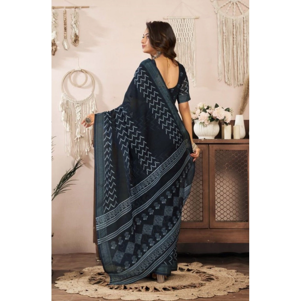 generic women's faux linen geometric print ready to wear saree with unstitched blouse 5.5mtr (black) generic women's faux linen geometric print ready to wear saree with unstitched blouse 5.5mtr (black)