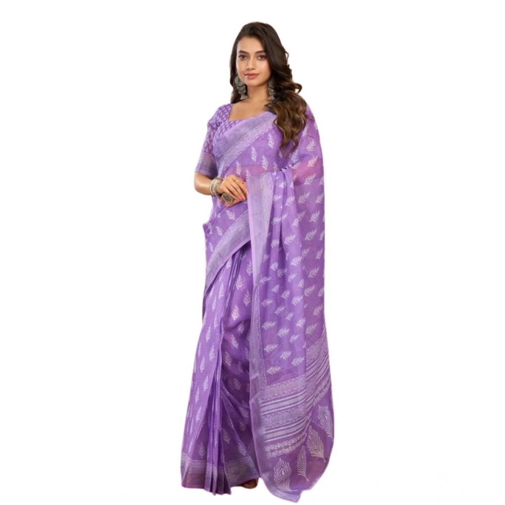generic women's faux linen floral ready to wear saree with unstitched blouse 5.5mtr (lavender) generic women's faux linen floral ready to wear saree with unstitched blouse 5.5mtr (lavender)