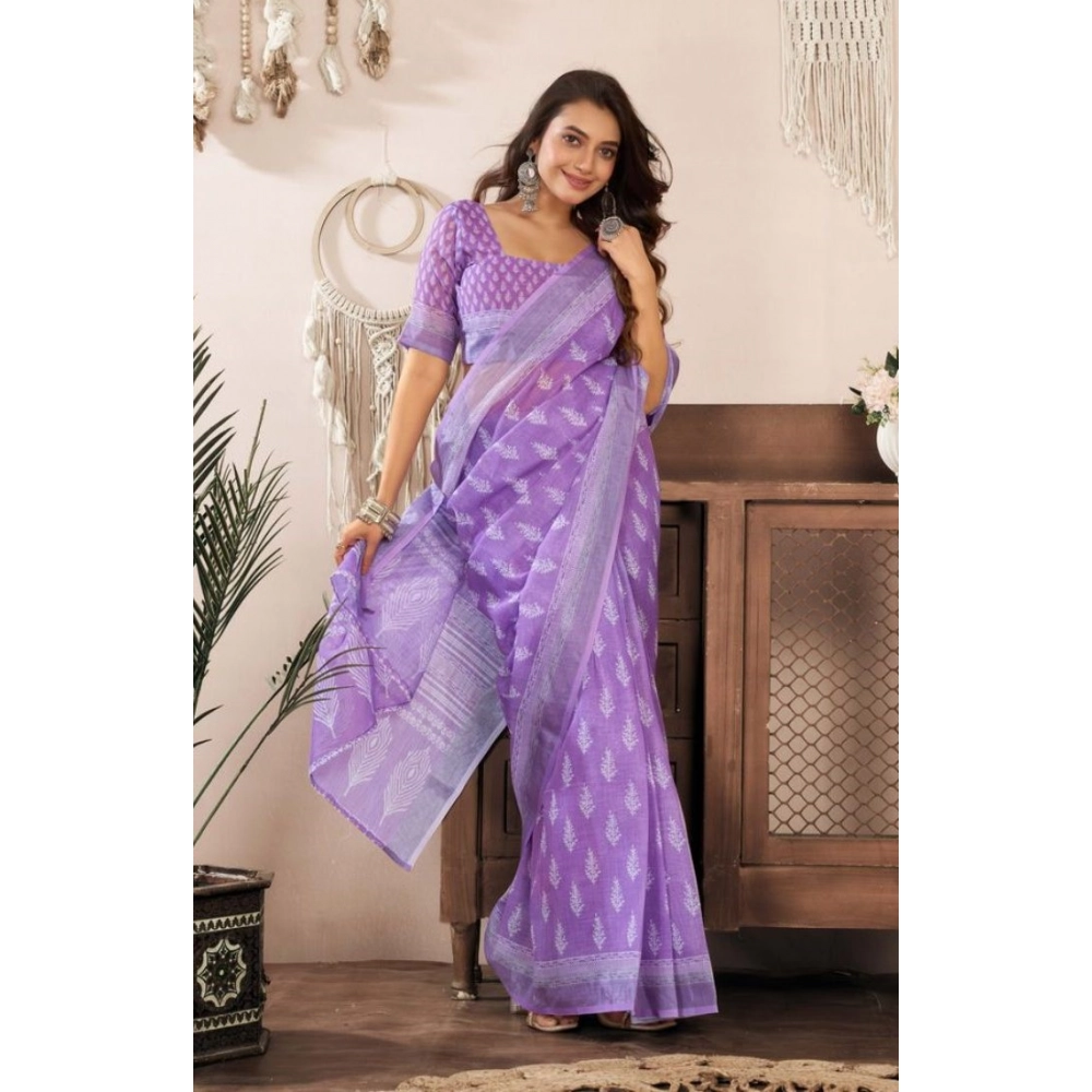 generic women's faux linen floral ready to wear saree with unstitched blouse 5.5mtr (lavender) generic women's faux linen floral ready to wear saree with unstitched blouse 5.5mtr (lavender)