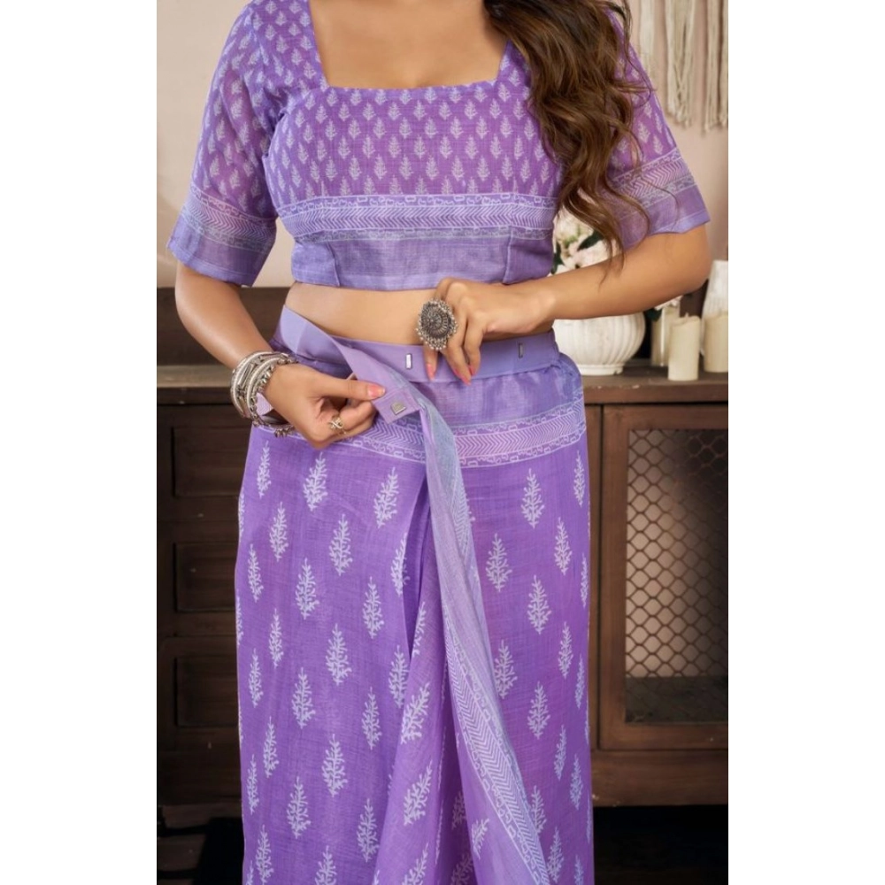 generic women's faux linen floral ready to wear saree with unstitched blouse 5.5mtr (lavender) generic women's faux linen floral ready to wear saree with unstitched blouse 5.5mtr (lavender)