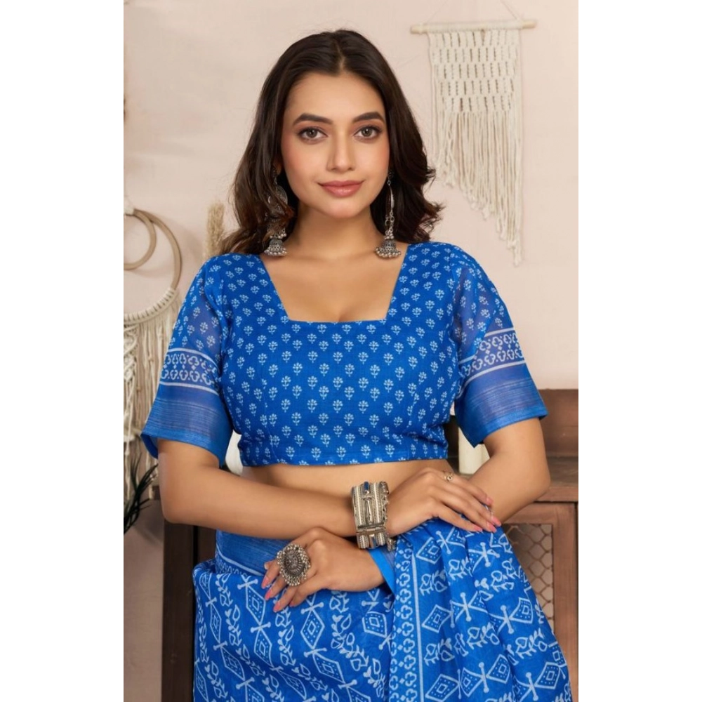 generic women's faux linen geometric print ready to wear saree with unstitched blouse 5.5mtr (blue) generic women's faux linen geometric print ready to wear saree with unstitched blouse 5.5mtr (blue)