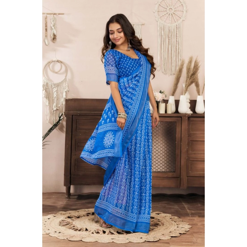 generic women's faux linen geometric print ready to wear saree with unstitched blouse 5.5mtr (blue) generic women's faux linen geometric print ready to wear saree with unstitched blouse 5.5mtr (blue)