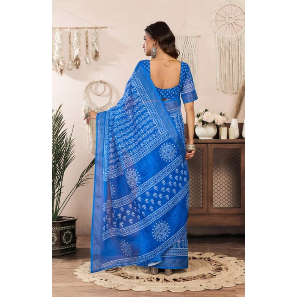 generic women's faux linen geometric print ready to wear saree with unstitched blouse 5.5mtr (blue) generic women's faux linen geometric print ready to wear saree with unstitched blouse 5.5mtr (blue)