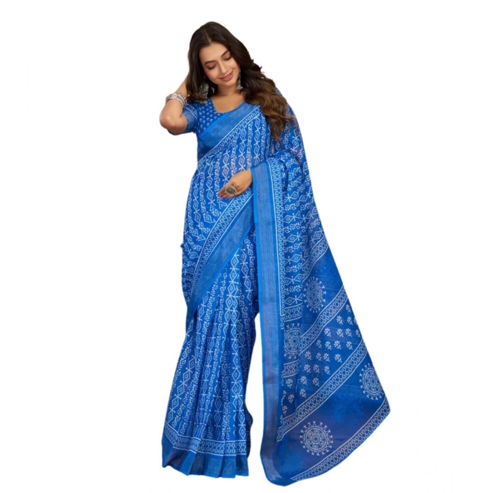 generic women's faux linen geometric print ready to wear saree with unstitched blouse 5.5mtr (blue) generic women's faux linen geometric print ready to wear saree with unstitched blouse 5.5mtr (blue)