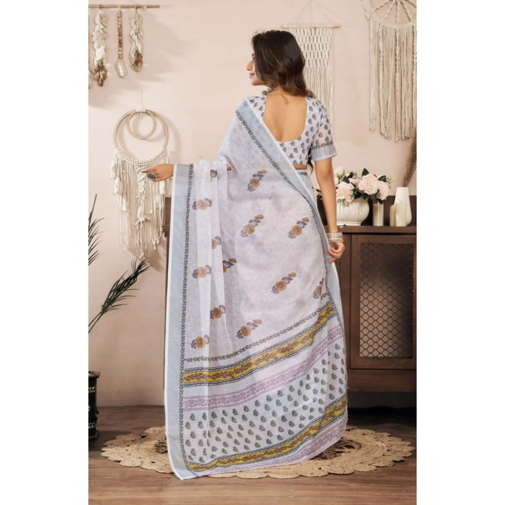 generic women's faux linen floral print ready to wear saree with unstitched blouse 5.5mtr (off white) generic women's faux linen floral print ready to wear saree with unstitched blouse 5.5mtr (off white)