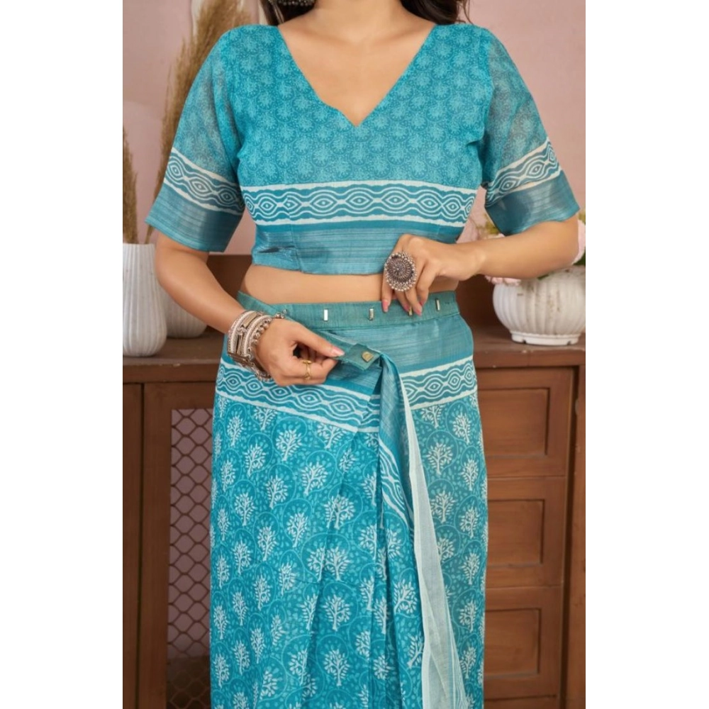 generic women's faux linen floral print ready to wear saree with unstitched blouse 5.5mtr (aquablue) generic women's faux linen floral print ready to wear saree with unstitched blouse 5.5mtr (aquablue)