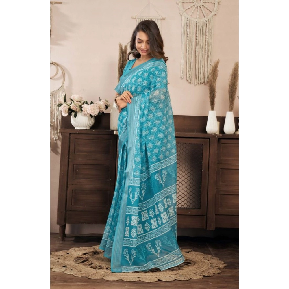 generic women's faux linen floral print ready to wear saree with unstitched blouse 5.5mtr (aquablue) generic women's faux linen floral print ready to wear saree with unstitched blouse 5.5mtr (aquablue)