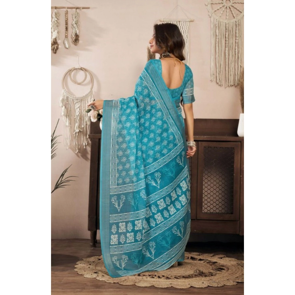 generic women's faux linen floral print ready to wear saree with unstitched blouse 5.5mtr (aquablue) generic women's faux linen floral print ready to wear saree with unstitched blouse 5.5mtr (aquablue)